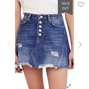 Free People distressed 'Harvey' Button Fly denim skirt NWT